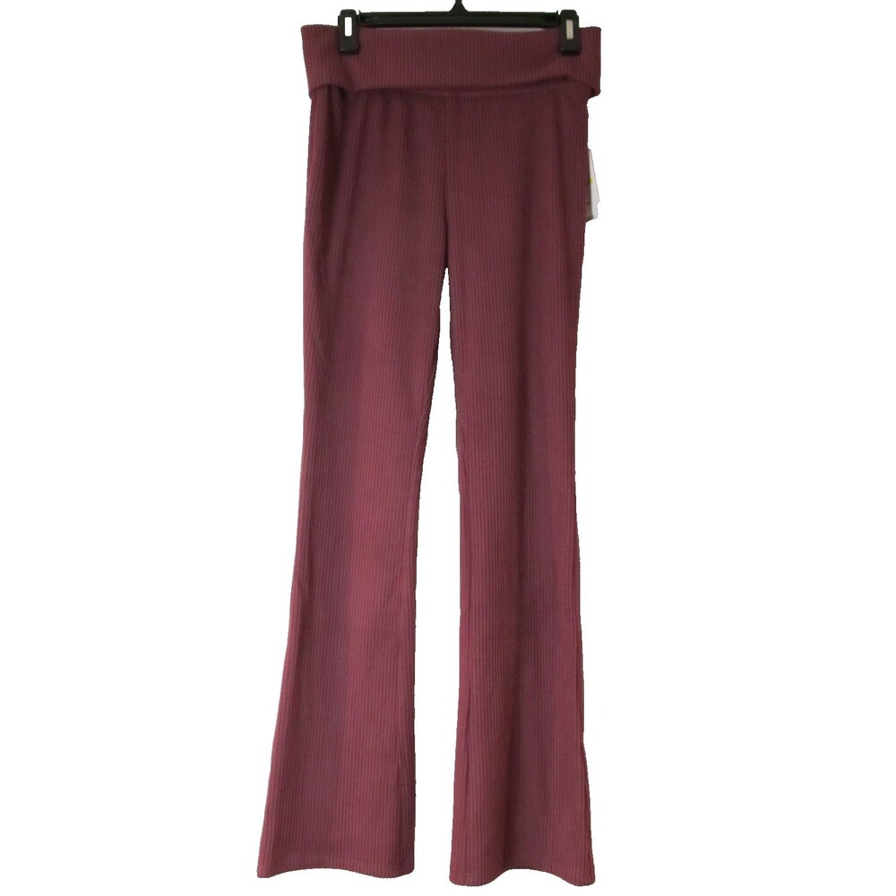 Hippie Rose Juniors Foldover Ribbed Flare Pants Sugar Beet Burgundy NWT Size M